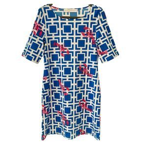 Tracy Negoshian Dress Blue Pink Lobsters Small